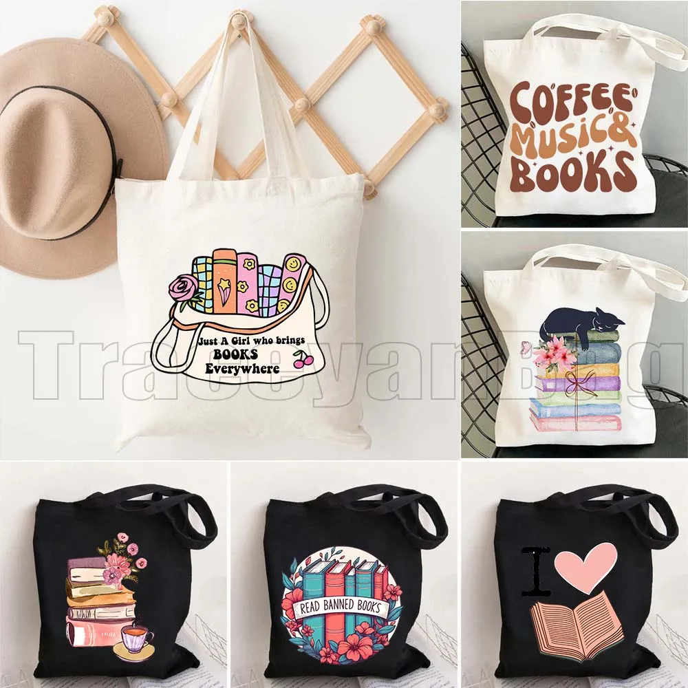 

Эстетичная холщовая сумка-шоппер с цветочным принтом и книгами, кофе, цветы, сердца, цитаты о чтении, подарки для девушек и женщин