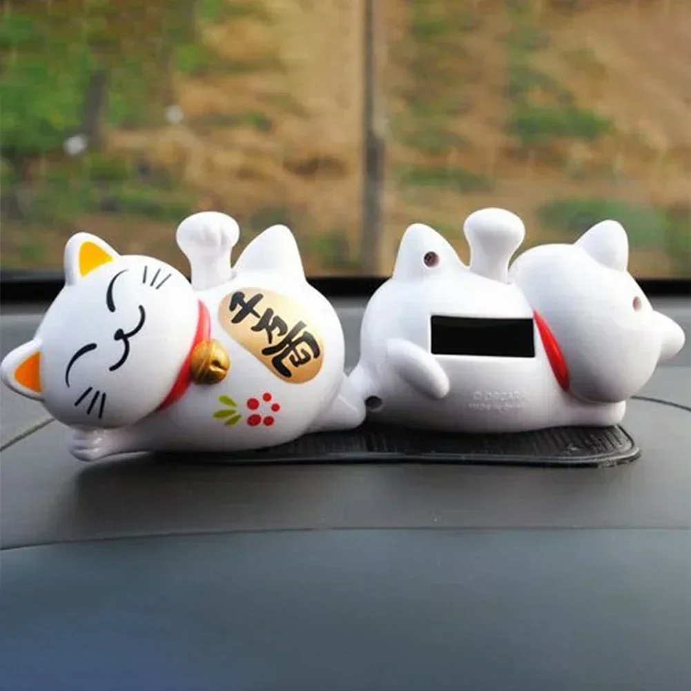 

1 Pcs Chinese Lucky Waving Cat Beckon Maneki Neko Fortune Feng Shui Solar Powered Home Art DIY Ornament Car Decorations