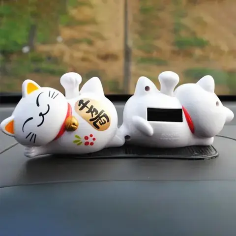1 Pcs Chinese Lucky Waving Cat Beckon Maneki Neko Fortune Feng Shui Solar Powered Home Art DIY Ornament Car Decorations