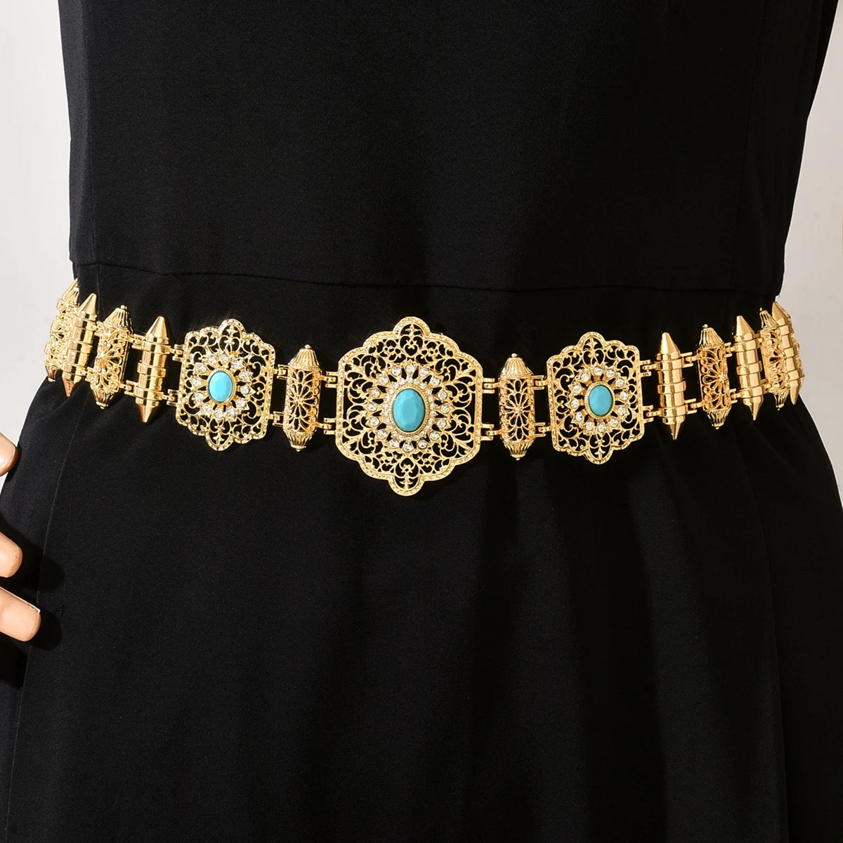 

Gold Color Metal Waist Chain For Women Body Jewelry Adjustable Length Moroccan Wedding Kaftan Dress Belt Chic Flowe