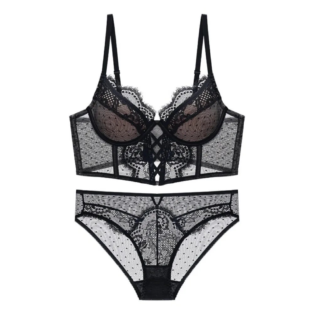 セクシー  Bra French Lace Push‑Up Brassiere Soft Underwire Thin Cup Boning Shaping Upper Support Side Collect Armpit Fat Small Bust
