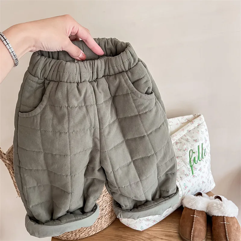 Neue Winterhose im koreanischen Stil für Kinder, dicke warme Hose, einfarbige, lässige Stepphose für Kinder – Detail 8