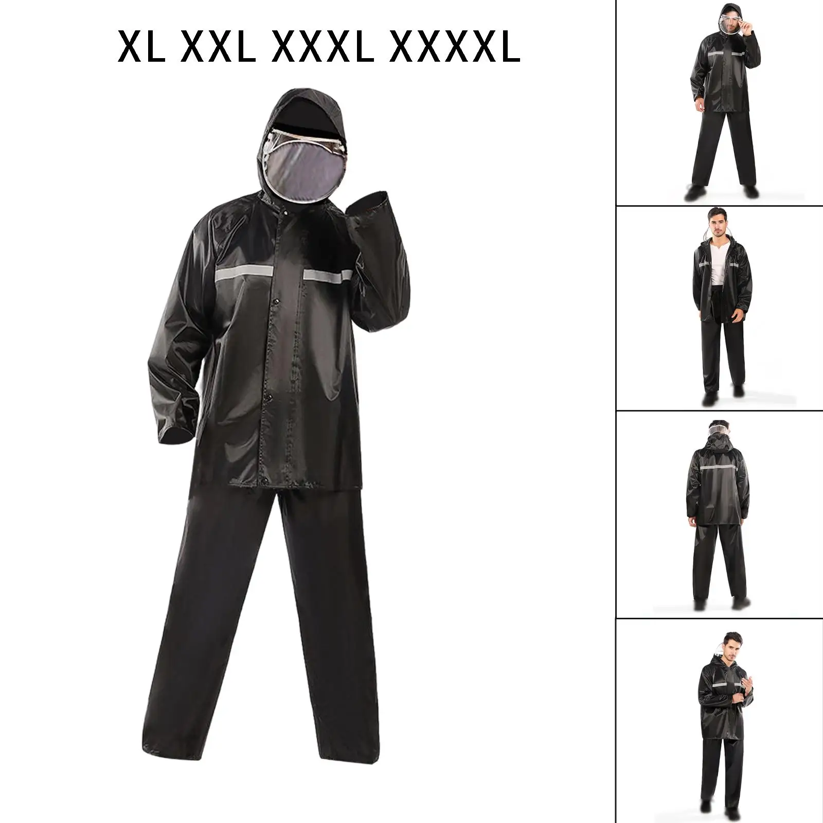 

Raincoat Suit Impermeable Waterproof Reflective Strip Men Women Rain Cover Hooded Motorcycle Poncho Rainwear Hiking Fishing