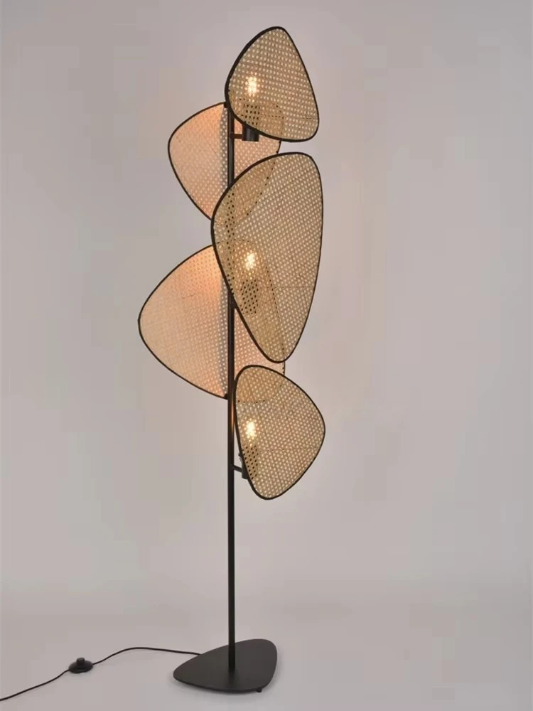 French Designer Knitting Rattan Screen Floor Lamp For Living Room Bedroom Bedside Leaf Grid Table Night Light Lamp House Decor