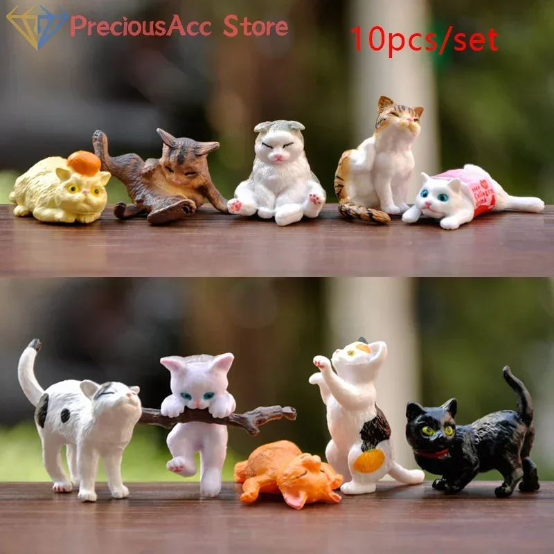 10pcs/set Cute Cat Miniature Ornaments Kitten Figurines Model Gifts For Kids Children Birthday Desk Car Garden Home Decoration