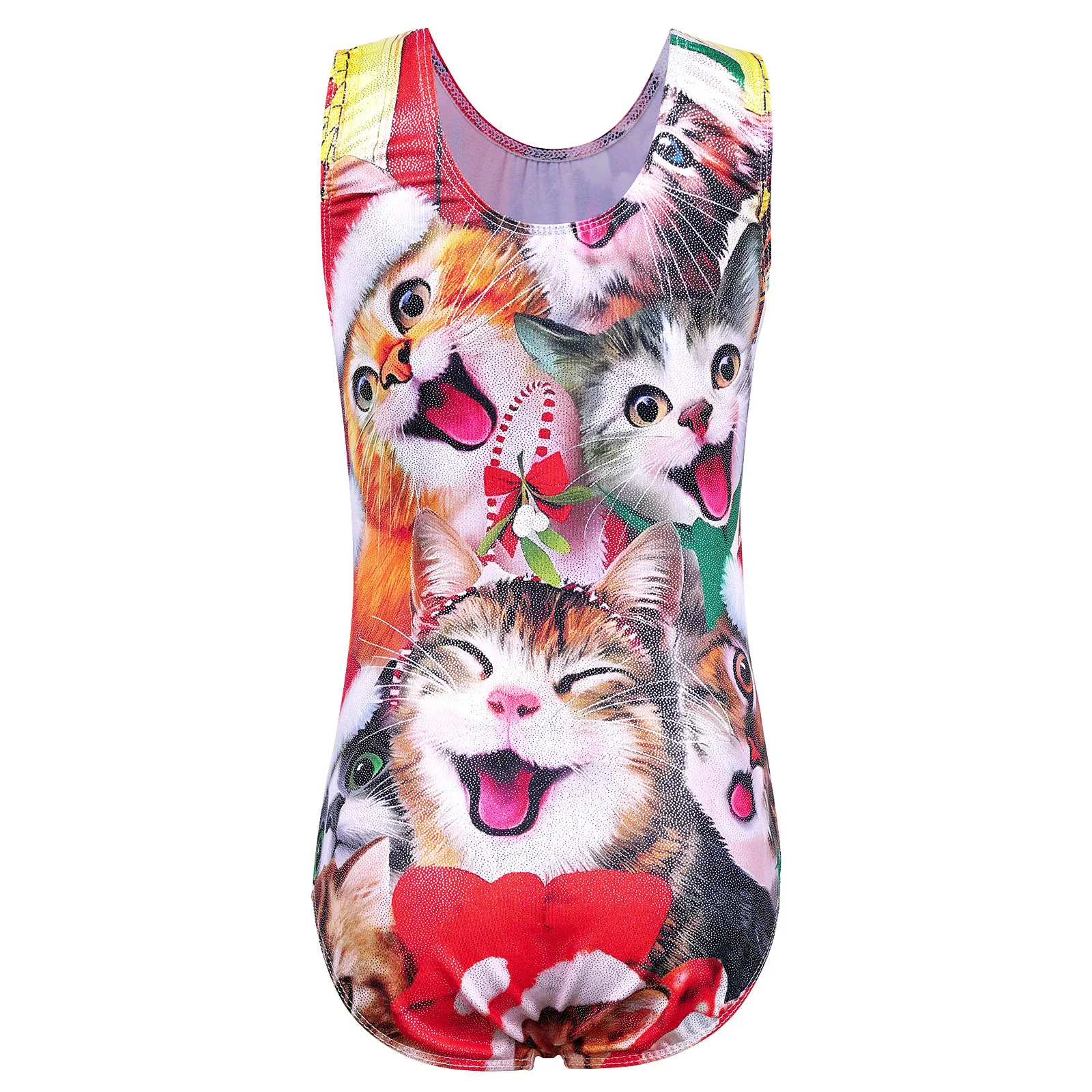 BAOHULU Sleeveless Gymnastics Leotard for Girls Bodysuit Cute Cat Print Performance Clothes Practice Outfit Ballet Costumes