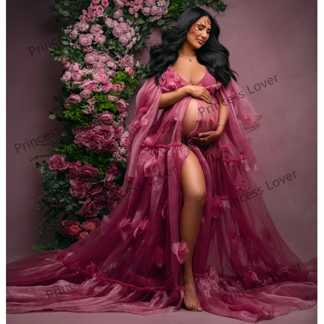 Transparent Floral Prom Dresses Plus Size Slit Maternity Photoshoot Dress Customized Long vestido de novia