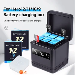 PALO 2000mAh Camera Battery for GoPro Hero 12 11 10 9 Battery 3 Ways Fast Charger Box TF Card Storage for GoPro Hero Accessories
