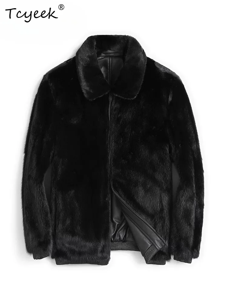 Tcyeek Natural Whole Mink Mens Coats Small Cowhide Real Leather Jacket Men Fashion Winter Jackets  Reversible Куртка Мужская