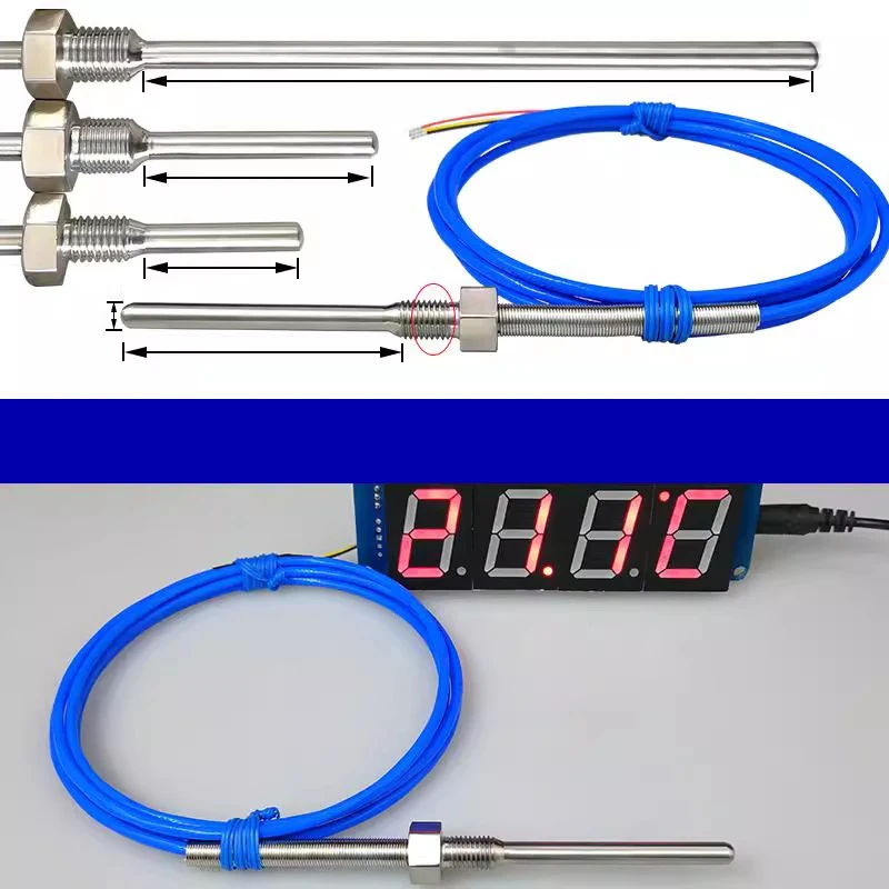 PT1/2 PT1/8 Industrial DS18B20 Waterproof Temp Sensor - Stainless Steel Probe PTFE Threaded Digital Thermometer
