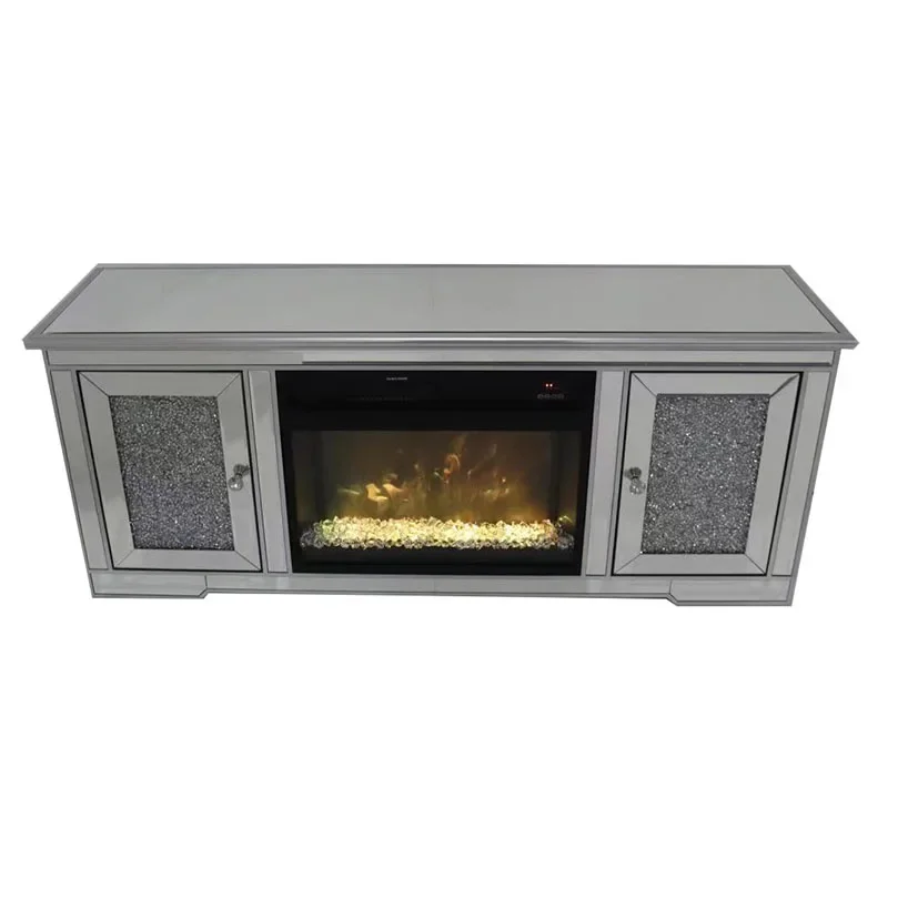 seven-color flame-heated silver mirror glass modern luxury TV cabinet fireplace