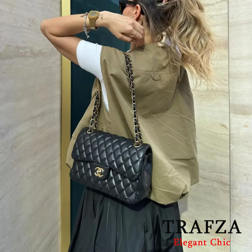 TRAFZA Casual Chic Solid Vest Women Sleeveless Vest Fashion 2024 Summer Zipper+Pocket Loose Vest Blouses Sports HighStreet Coat