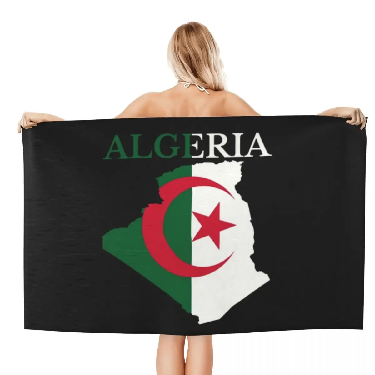 Algeria Flag Map Beach Towel Customized Algerian Heart Breathable Microfiber Bathroom Towels