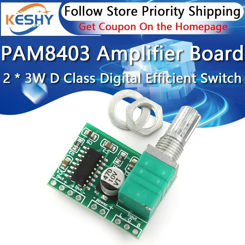 PAM8403 module Super digital amplifier board 2 * 3W D Class digital amplifier board efficient switch potentiometer