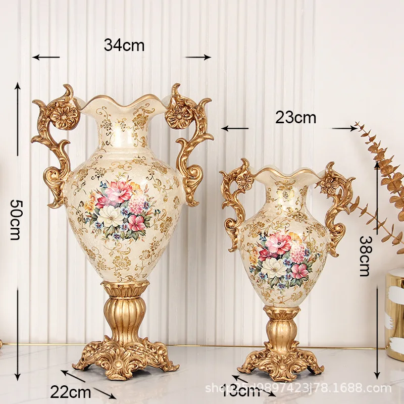 American retro countryside vase luxurious creative decoration, home living room foyer desktop decoration, resin flower arrangeme