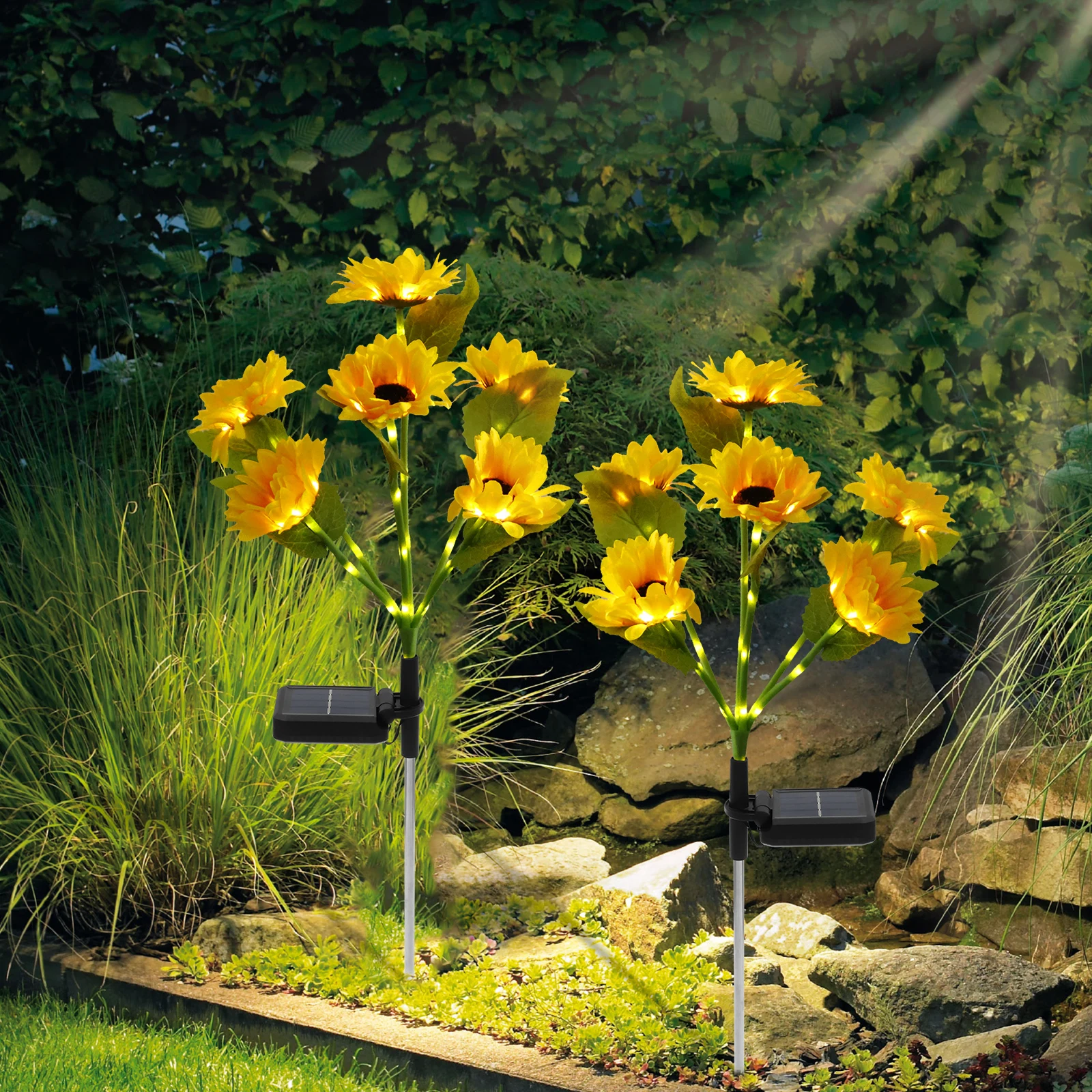 

6 Heads LED Solar Sunflowers Light Waterproof Ground Insert Lawn LampAuto On/Off Realistic Flower Shape Solar Lamp for Yard