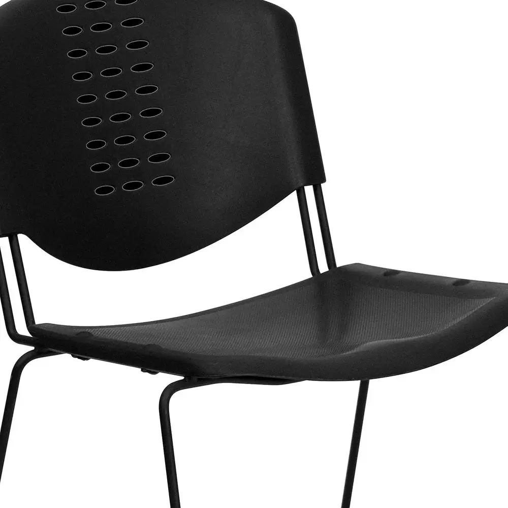 Hercules 400 lbs. Black Plastic Stackable Chair with Black Frame
