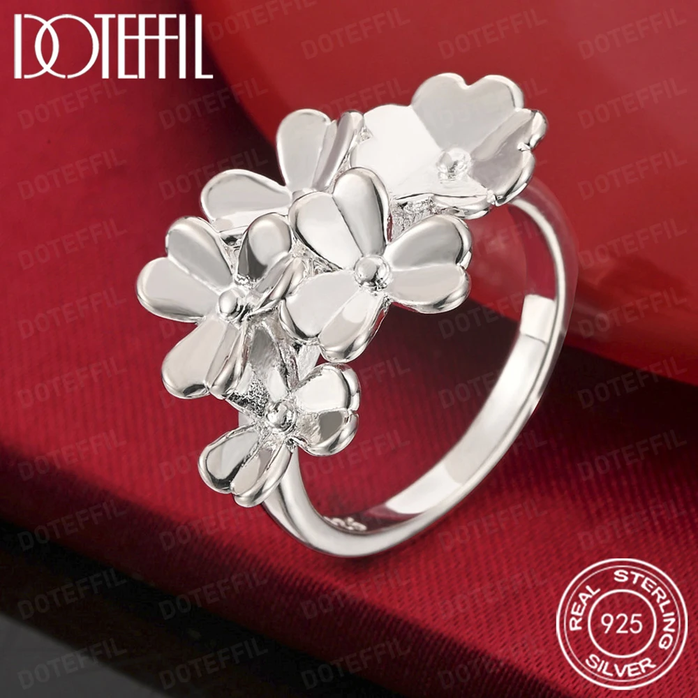 925 Sterling Silver Flowers Ring For Woman Fashion Wedding Engagement Party Gift Charm Jewelry