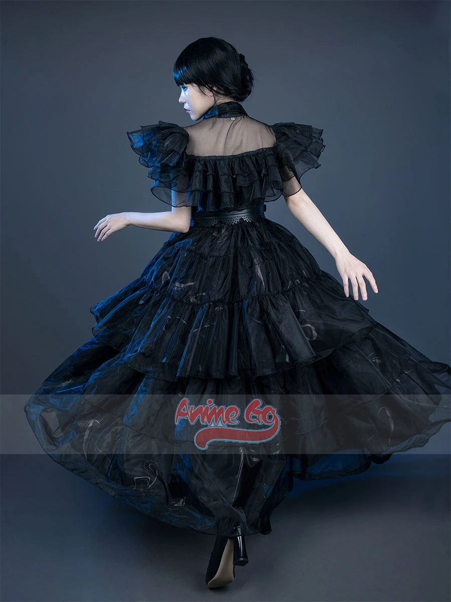 Vestido de noite preto para mulheres e meninas, traje cosplay, versão elegante e atualizada, dança diária, c07196