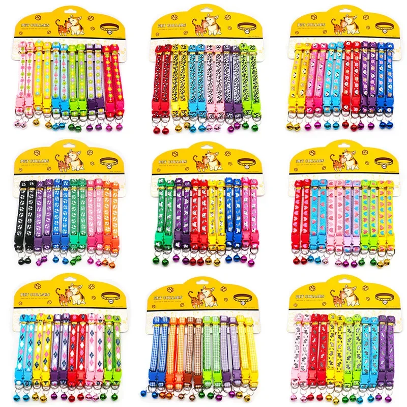 12Pcs Wholesale with Bell Collars Delicate Safety Casual Nylon Dog Collar Neck Strap Fashion Adjustable Bell Pet Cat Dog Collar