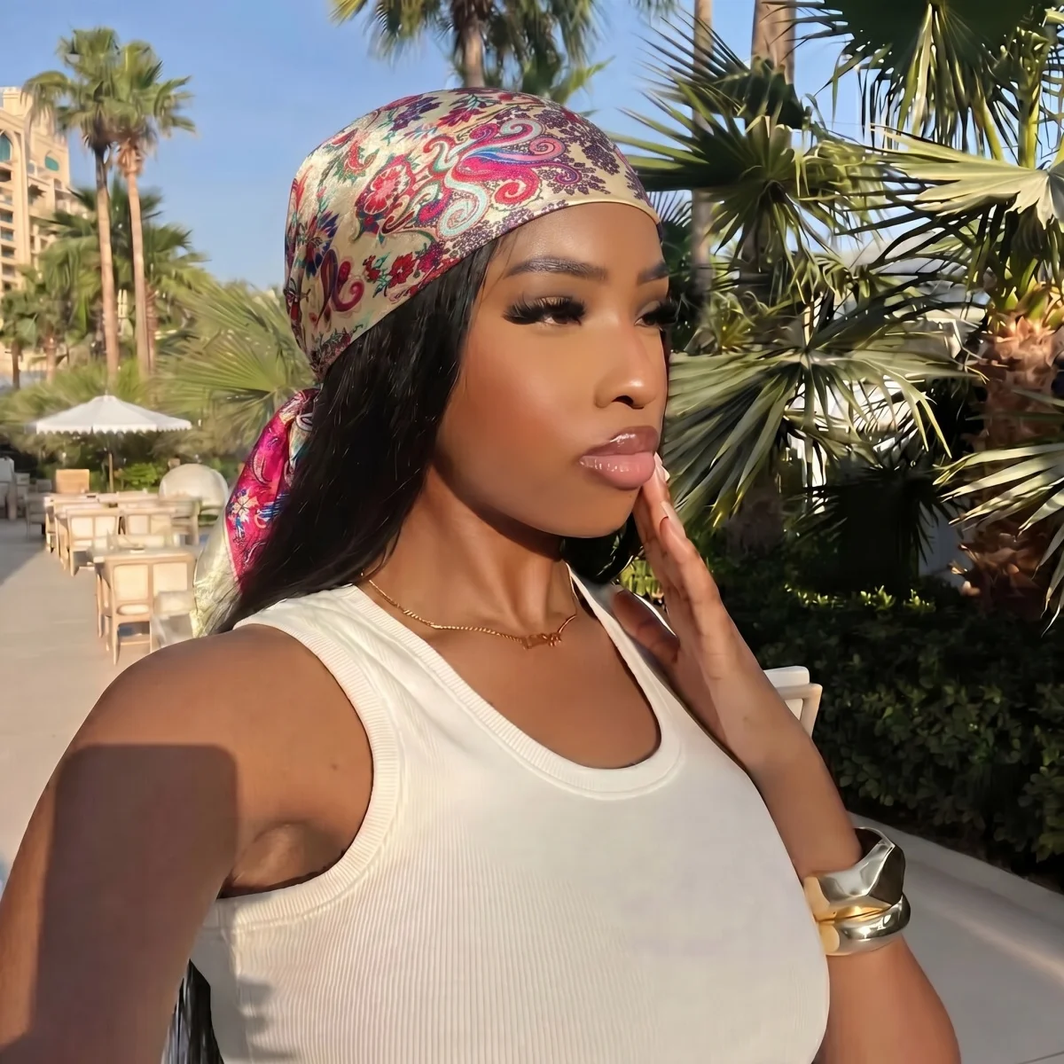 New Silk Shawl Square Scarf for Women Print 90cm Headband Foulard Satin Hijab Hair Bands Neckerchief Female Head Wraps Bandana view 3
