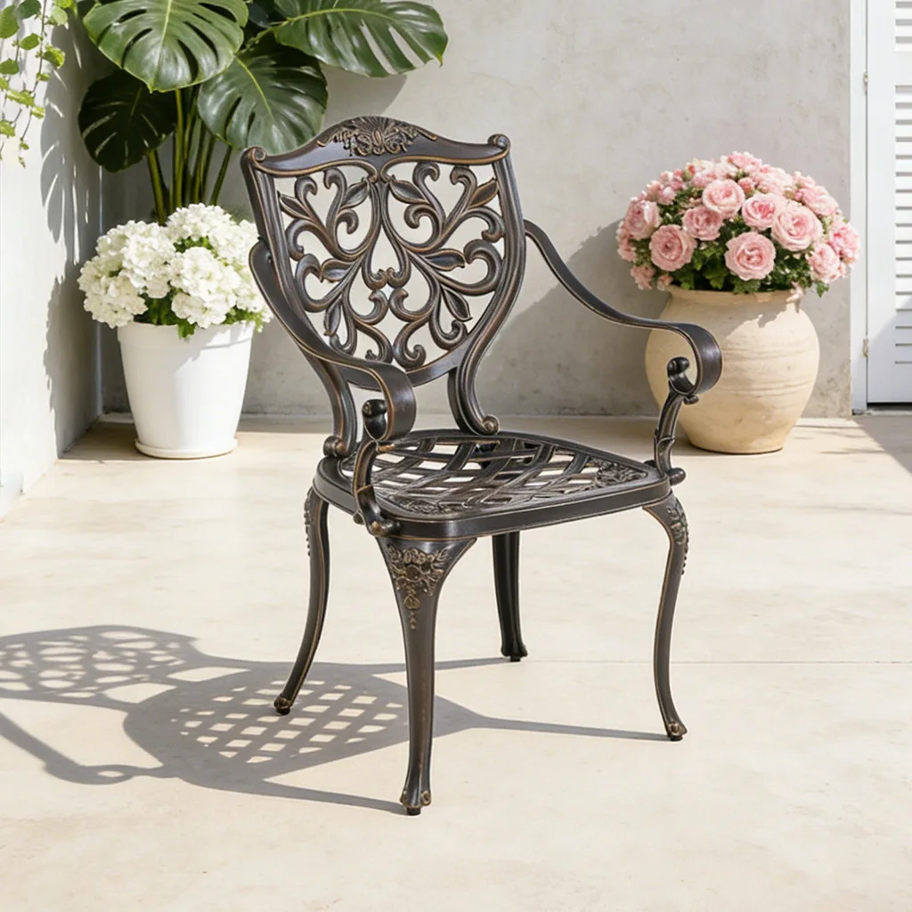 Balcony Leaf Outdoor Dining Garden Chair Cast Aluminum Light Luxury Retro Terrace Outdoor Furniture