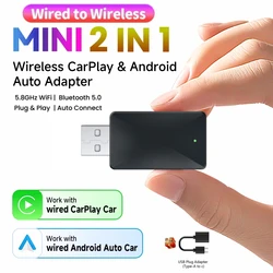Mini CarPlay Android Auto Wireless Adapter 2IN1 Smart Box Dongle Bluetooth WiFi Fast Connect Plug & Play For OEM Wired Carplay
