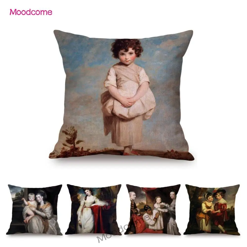 UK Painter Joshua Reynolds Ancient Royal Court Luxury Princess Prince Baby Girl Boy Portrait Sofa Pillow Cover Art Cushion Cover