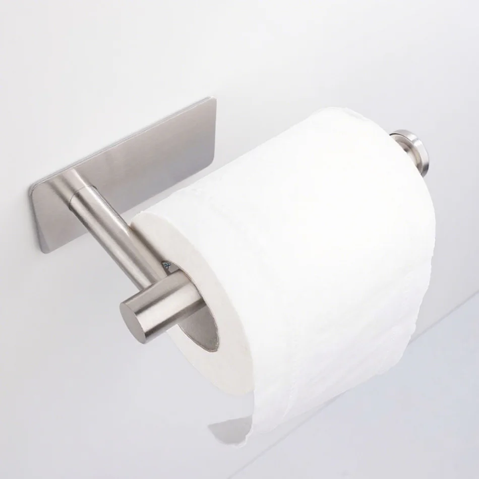 Toilet Paper Roll Holder Adhesive Stainless Steel Brushed Gold Black White Wall Mounted Stand Paper Towel Shelf Tissue Hanger