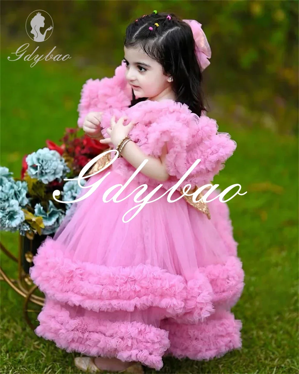 Klasyczna sukienka z plisowanym rękawem A Line Princess Flower Girl Dress Ankle Length Bow Long Ball First Communion Dress Customized