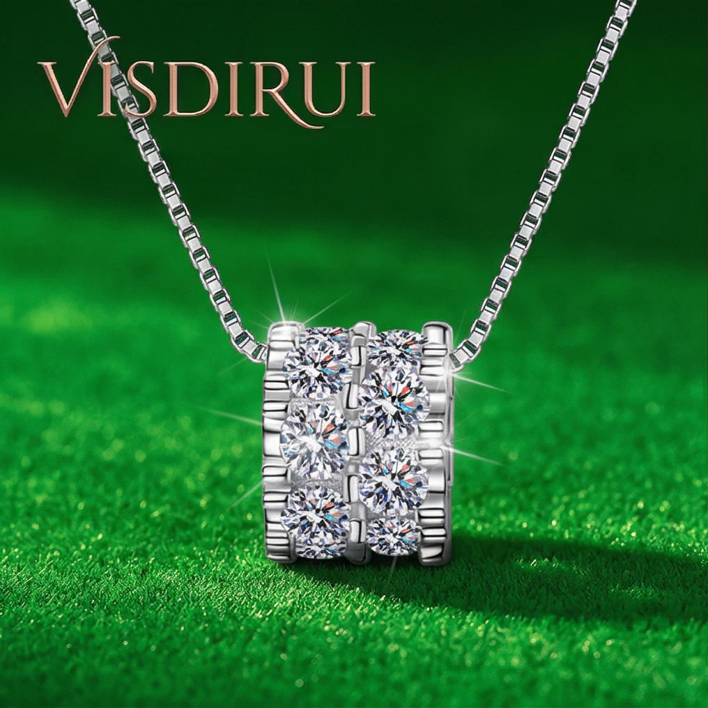 

VISDIRUI Multi Stone Cylinder Moissanite Pendant Necklace S925 Silver D Color VVS1 3mm Tension Set Fine Jewelry Party Gift Her