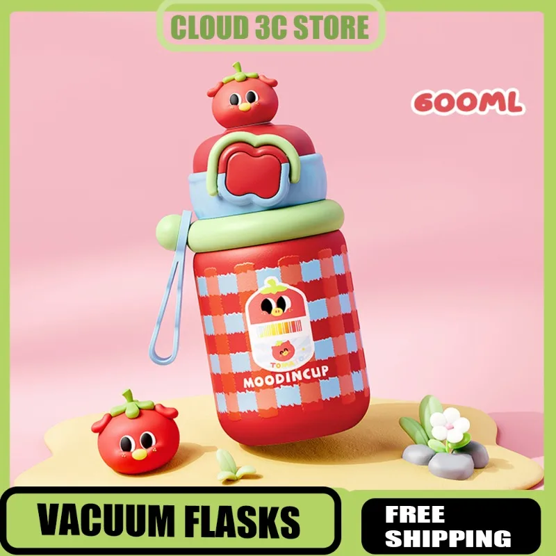 

Relea 600 мл мультяшный термос, герметичная чашка для воды с соломинкой, портативная чашка для питья на открытом воздухе с ручкой, подарки для детей