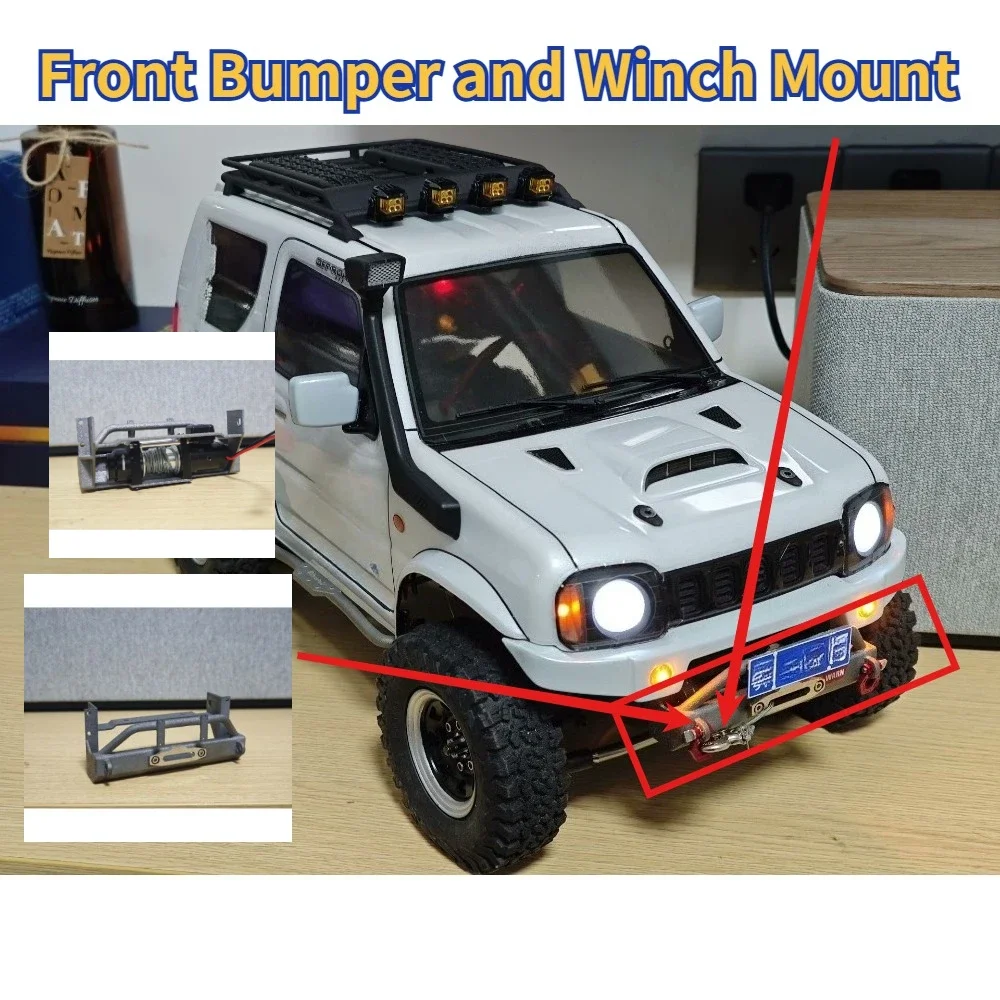 RC Offroad Crawler Competition Front Bumper With Winch Mount For MST J3 Jimny 1/10 Scale Custom Simulation Upgrade Accessory