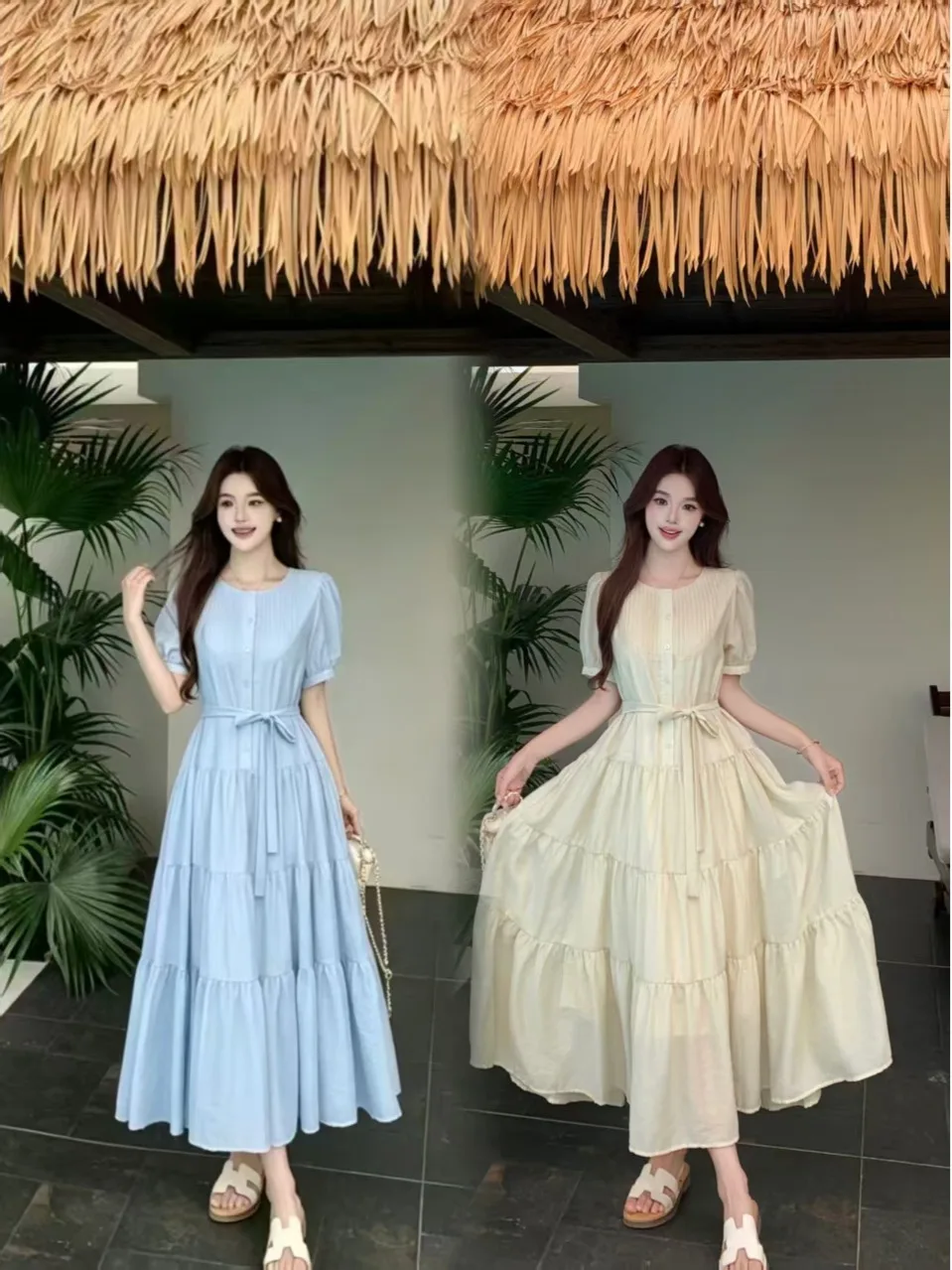 

Summer Fashionable plus Size Dress Gentle Wind Splicing Pleated Short Sleeve Long Dress for Plump Women Breathable Skin-Friendly