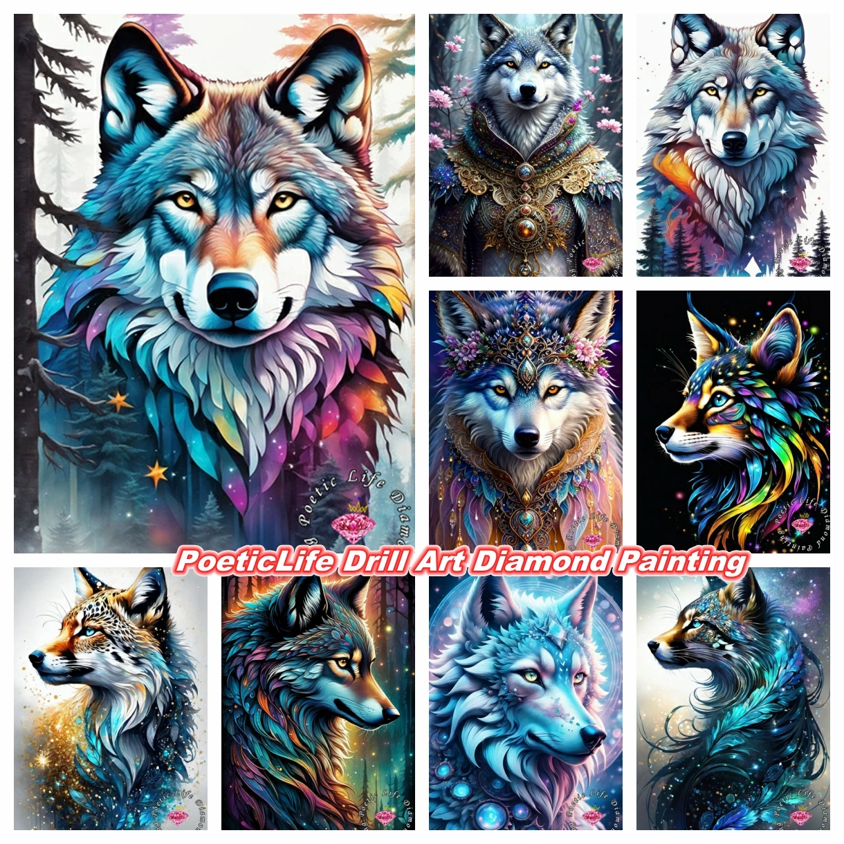 

Fantasy Animal Art 5D DIY Diamond Painting Cartoon Wolf Picture Mosaic Cross Stitch Kits Embroidery Home Decor Children's Gifts