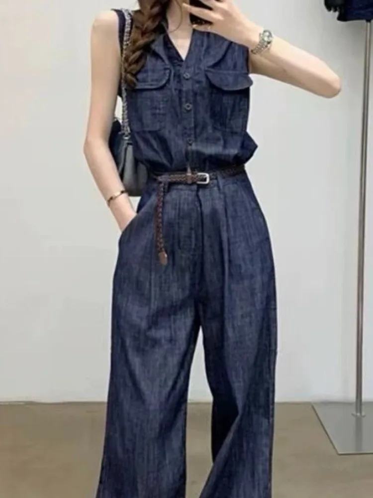 2025 New Faionable Korean One-Piece Slimming Clothes High Waist Wide Leg Pants Long Pants for Women Commute Sle