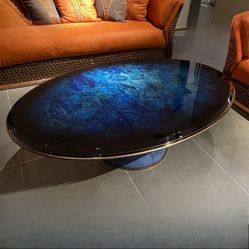 Light luxury coffee table Italian imported brand high-end metal tree tumor marble oval coffee table high-end furniture