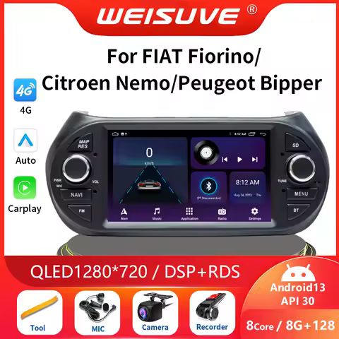Android 13 Auto Car Radio For Fiat Fiorino Qubo Citroen Nemo Peugeot Bipper 2008 -2017 Multimedia Video Player 4G CarPlay BT GPS