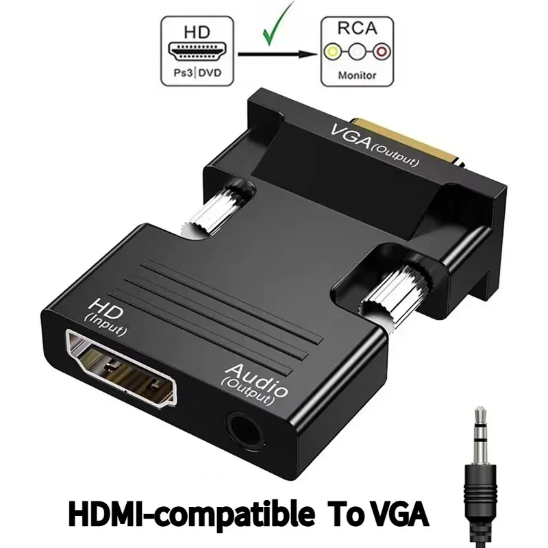 HD‑Compatible Female to VGA Male 1080P Adapter 3.5mm Audio Output For PS4 PC Laptop Projector Monitor Display