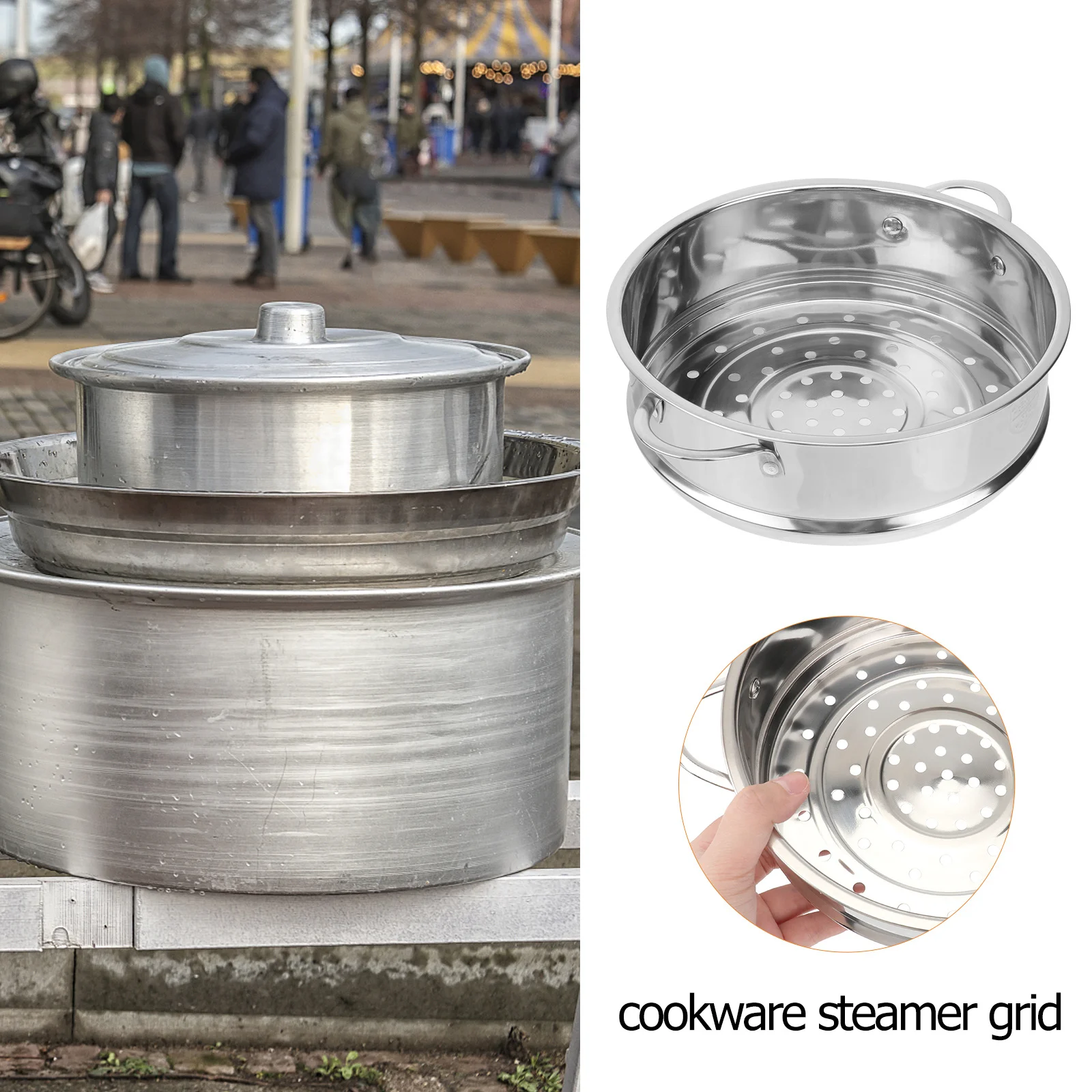 

22cm Stainless Steel Steamer Grid Dual Handle Eco-Friendly Kitchen Basket for Steaming Buns Dumplings Food Cooking