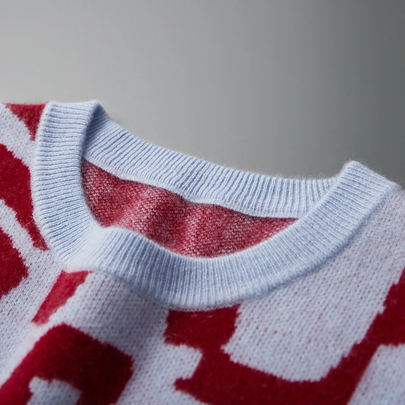 New Men's Sweater 100% Cashmere Autumn Winter Fashion Knitted Jacquard Pullover Color blocked O-Neck Thickened Men's Wear Top