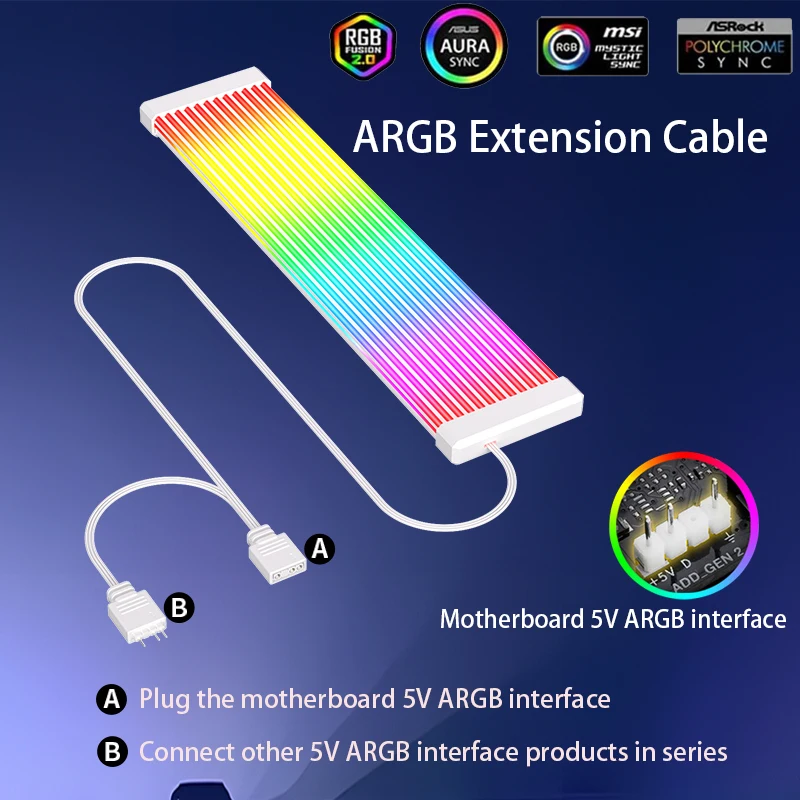 5V 3Pin ARGB Sync PC Cable 8/24PIN Motherboard Power Extension Cable Flexible LED Strip Light DIY Kit Video Card 8Pin 6PIN Cable image 5