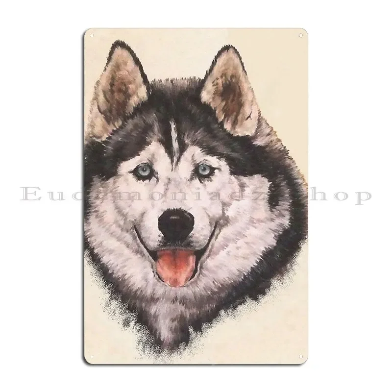 Siberian Husky Portrait In Color Metal Sign Garage Kitchen Printed Funny Bar Tin Sign Poster