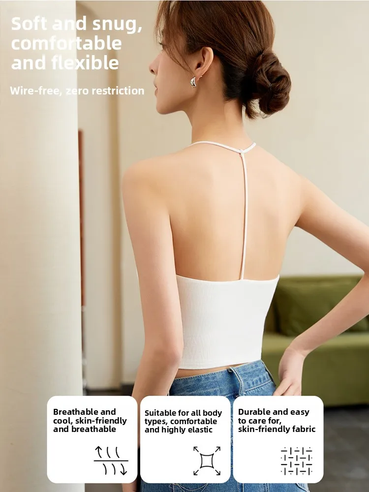 Feminino ne pendurado bal fino ajuste colete intercuído desgaste interno com almofada no peito sutiã ort sve rua sle verão fino