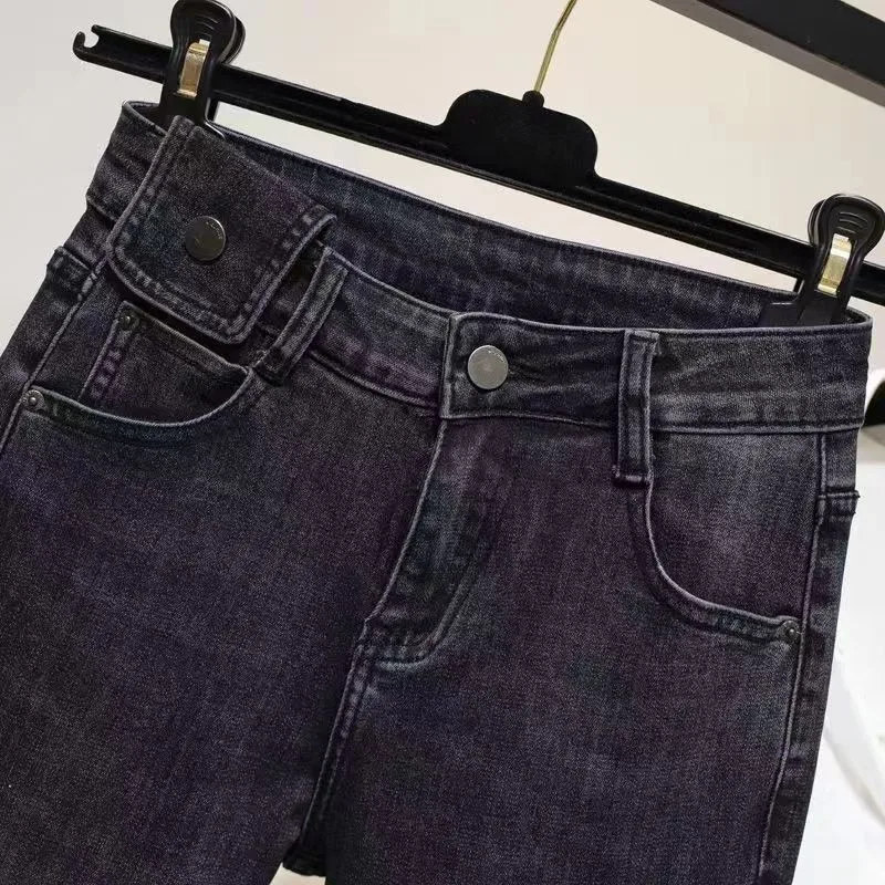 النساء جينز رصاص ربيع الخريف سليم صالح 4XL 5XL امتدت حجم كبير الإناث عالية الخصر صالح الكاحل طول السراويل الفتيات السراويل