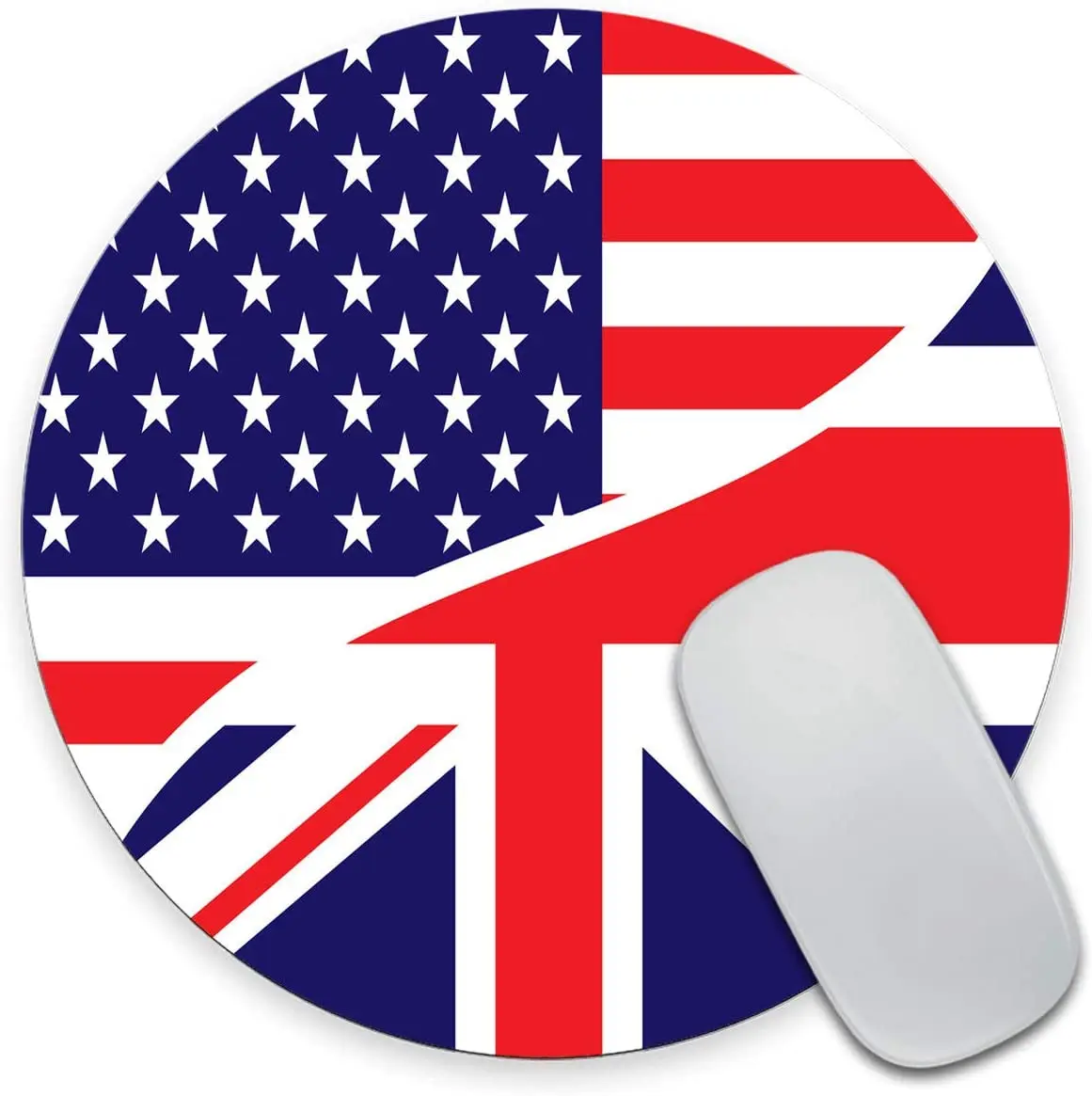 

USA American Flag and The Union Jack British Flag Mouse Pad Custom Mouse Pad Customized Round Non-Slip Rubber Mousepad 7.9 Inch