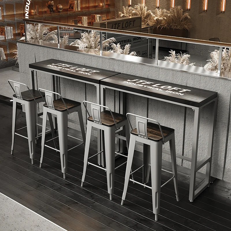 Industrial style solid wood bar table Internet celebrity creative high table and chair combination office cafe wall long table