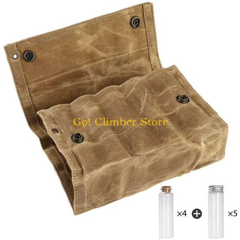 Q84C Canvas Seasoning Storage Bag Organizer with 9 Spice Jars Condiment Container Set for Outdoor Camping BBQ Picnic Accessory