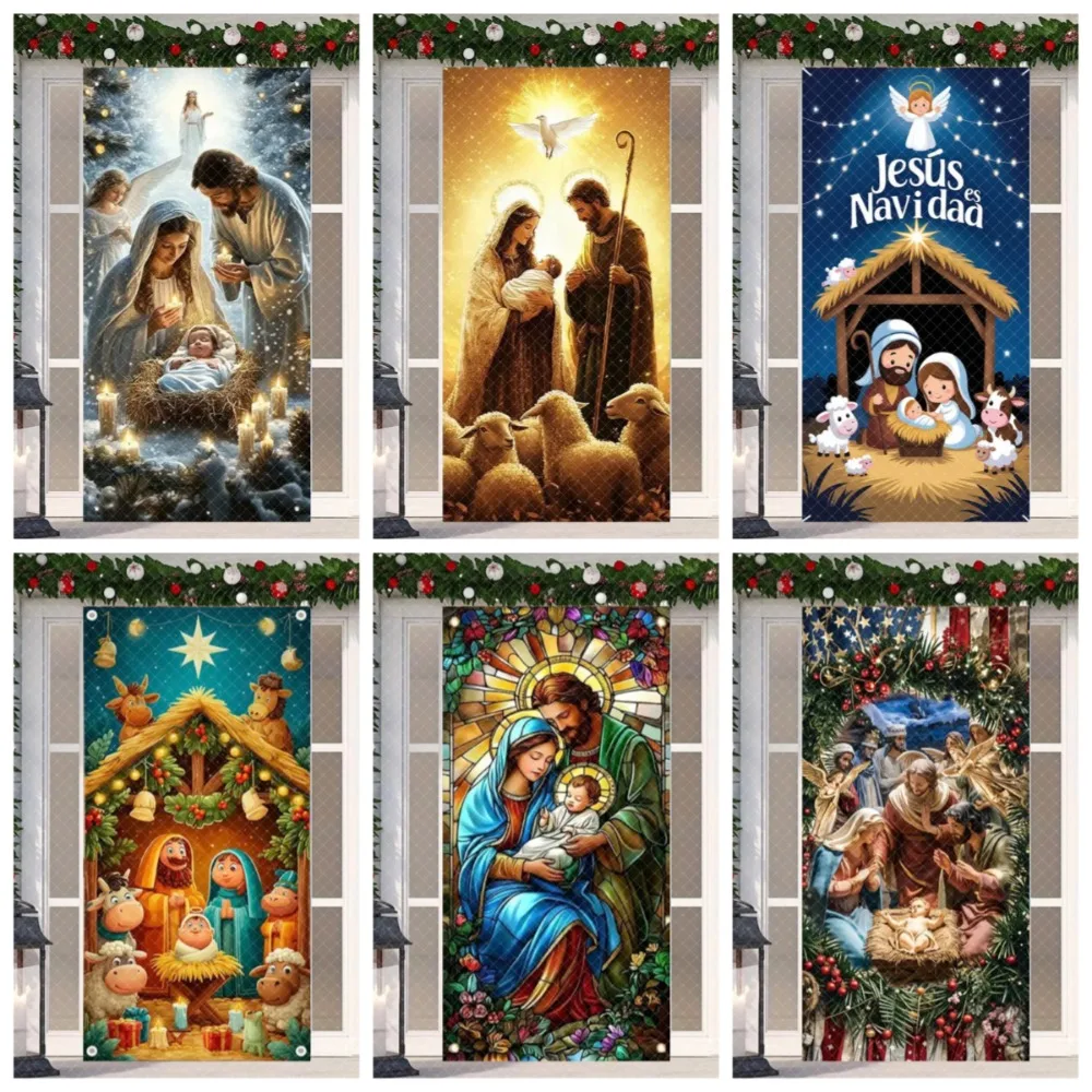 

Christmas and New Year Bright Star Themed Banner Background, Decorated with Scenes of The Birth of Jesus, Photography Background