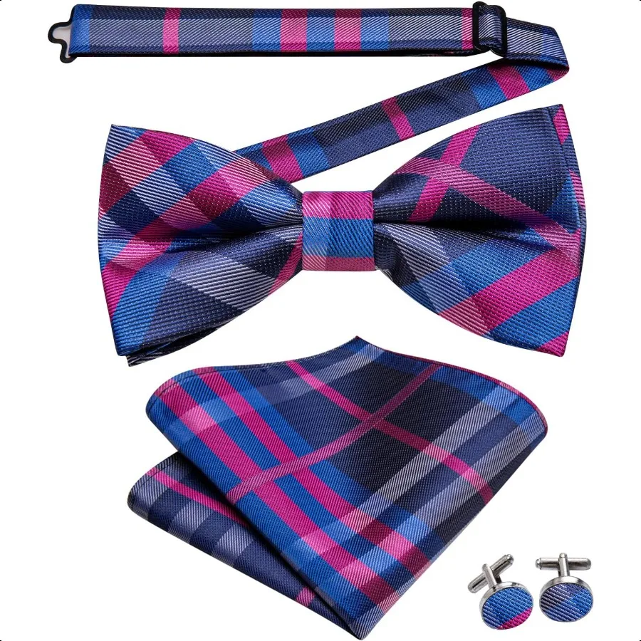 Dubulle Papillon da uomo Paisley floreale da uomo con papillon e set di spille da bavero Gemelli quadrati da taschino da matrimonio